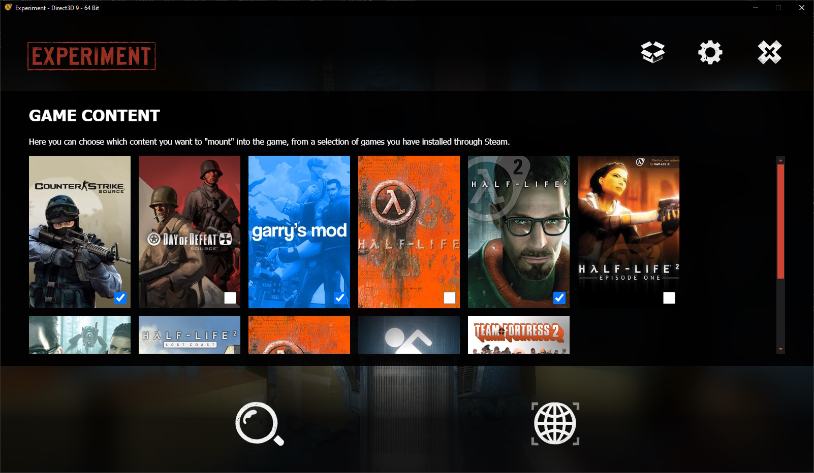 Experiment: Source, mounting game content
